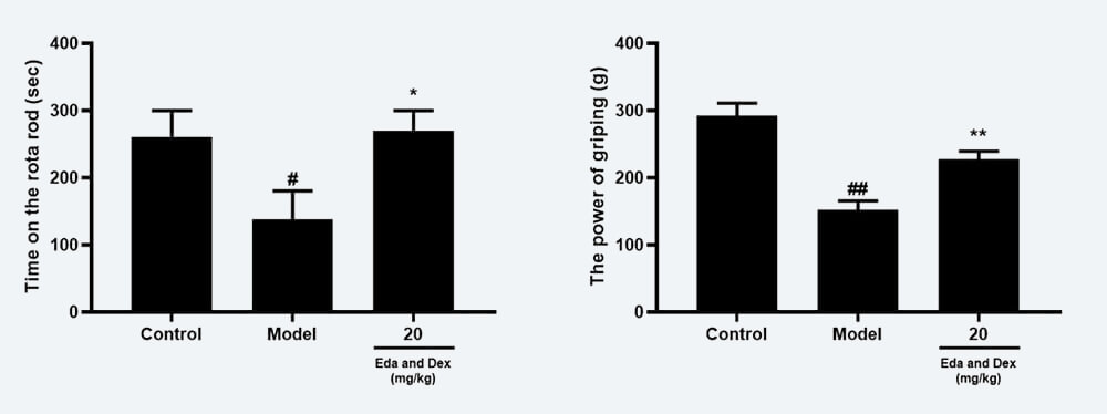 神经功效药效学考察：C 转棒滞留时间；D 抓握力（mean±SEM）.jpg